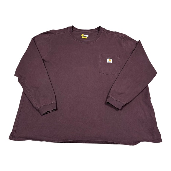 Carhartt Tops - Carhartt 1032434 Maroon Cotton Long Sleeve Pocket Shirt Women's 3X FLAW